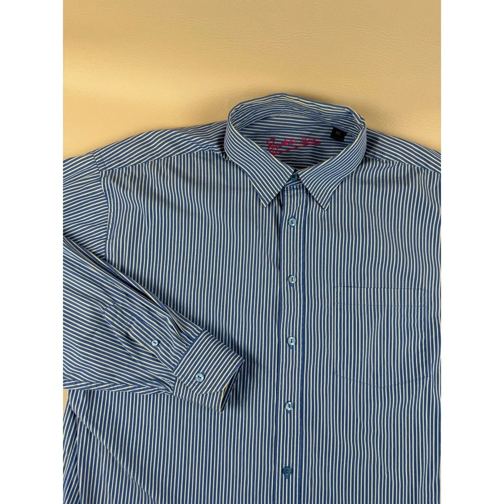 Preppy Striped Button Down Shirt Blue White XXL Bugatchi Uomo - Picture 2 of 5